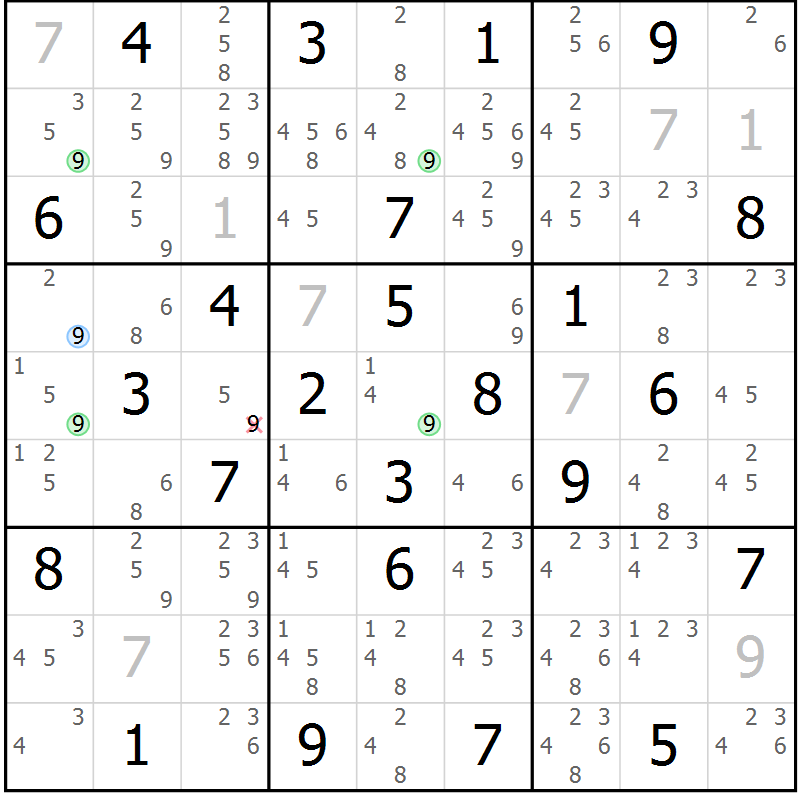 Position des candidats pour la solution de la Gr 54 page 57 du magazine de sudoku Suprême n° 030