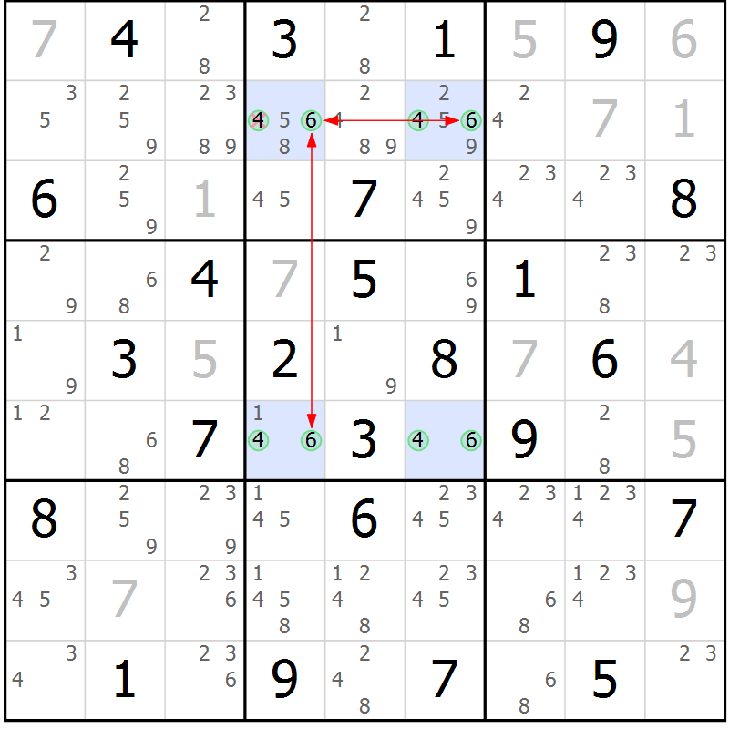 Position des candidats pour la solution de la Gr 54 page 57 du magazine de sudoku Suprême n° 030