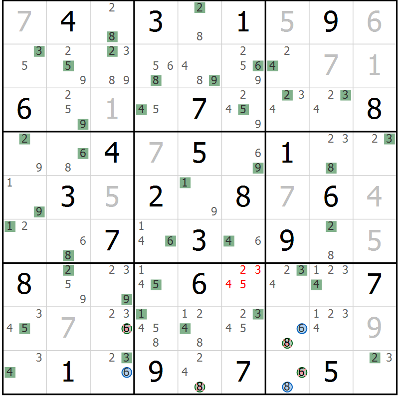 Position des candidats pour la solution de la Gr 54 page 57 du magazine de sudoku Suprême n° 030