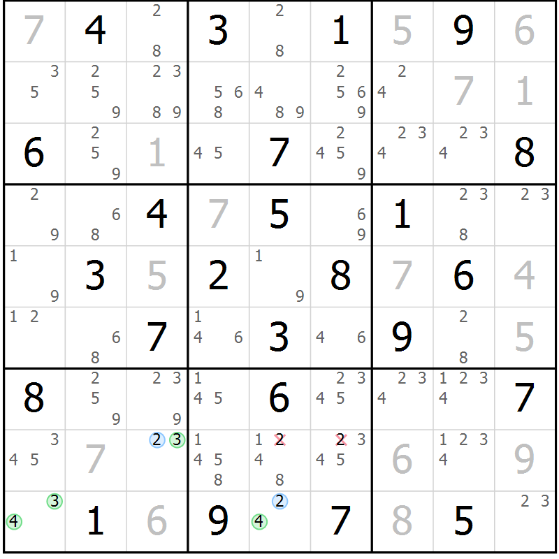 Position des candidats pour la solution de la Gr 54 page 57 du magazine de sudoku Suprême n° 030
