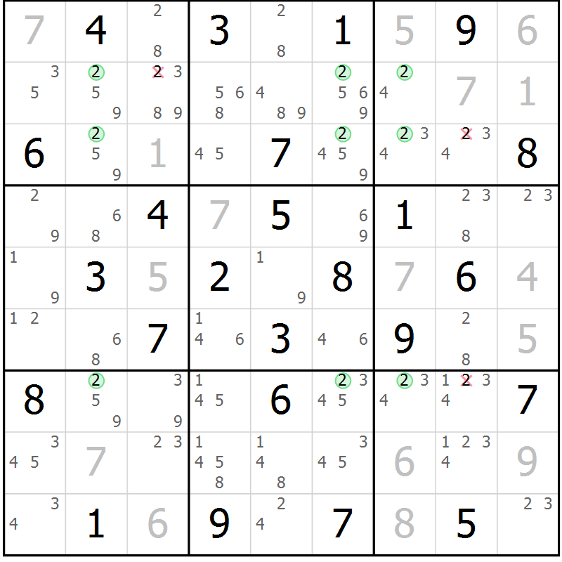 Position des candidats pour la solution de la Gr 54 page 57 du magazine de sudoku Suprême n° 030