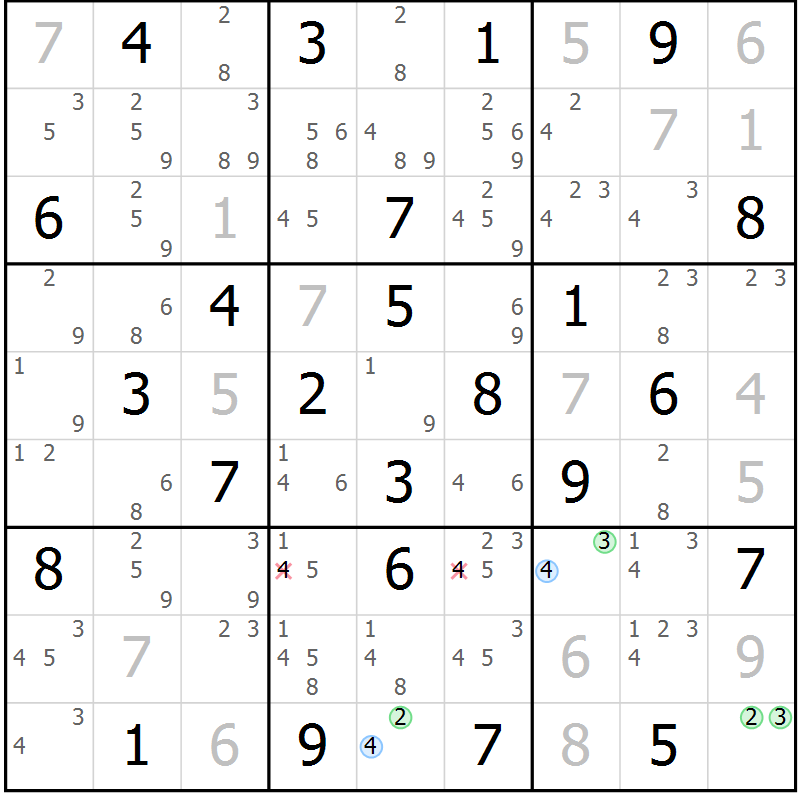 Position des candidats pour la solution de la Gr 54 page 57 du magazine de sudoku Suprême n° 030