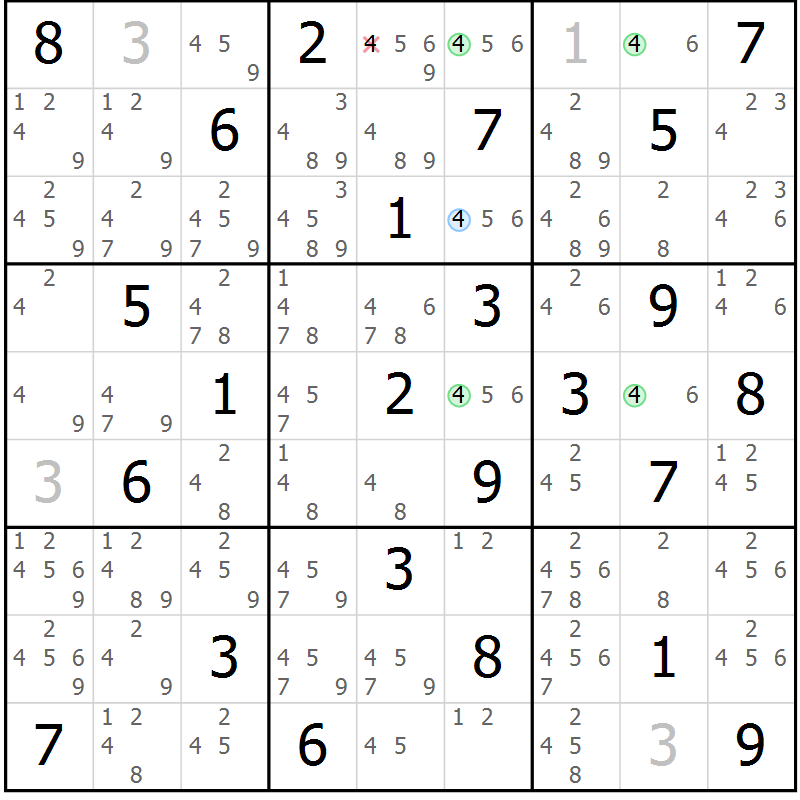 Position des candidats pour la solution de la Gr 55 page 58 du magazine de sudoku Suprême n° 030