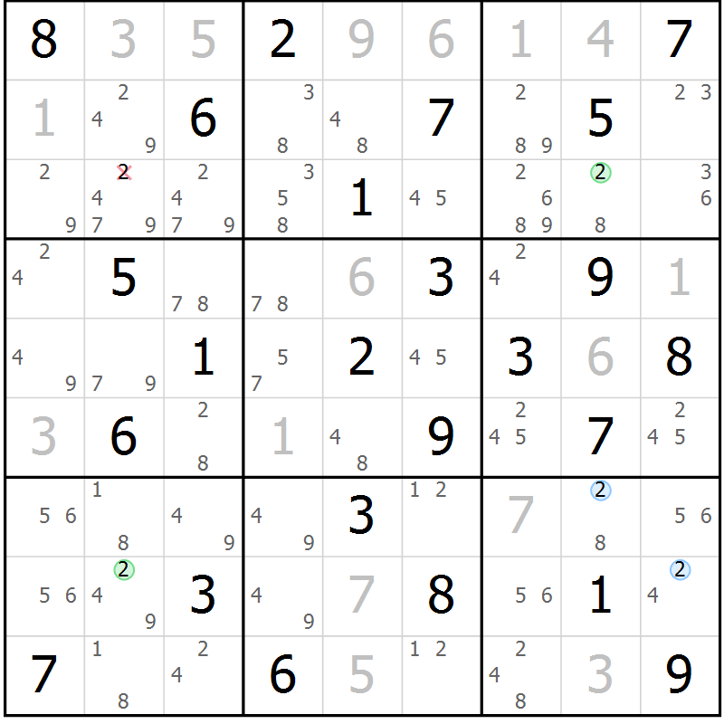 Position des candidats pour la solution de la Gr 55 page 58 du magazine de sudoku Suprême n° 030