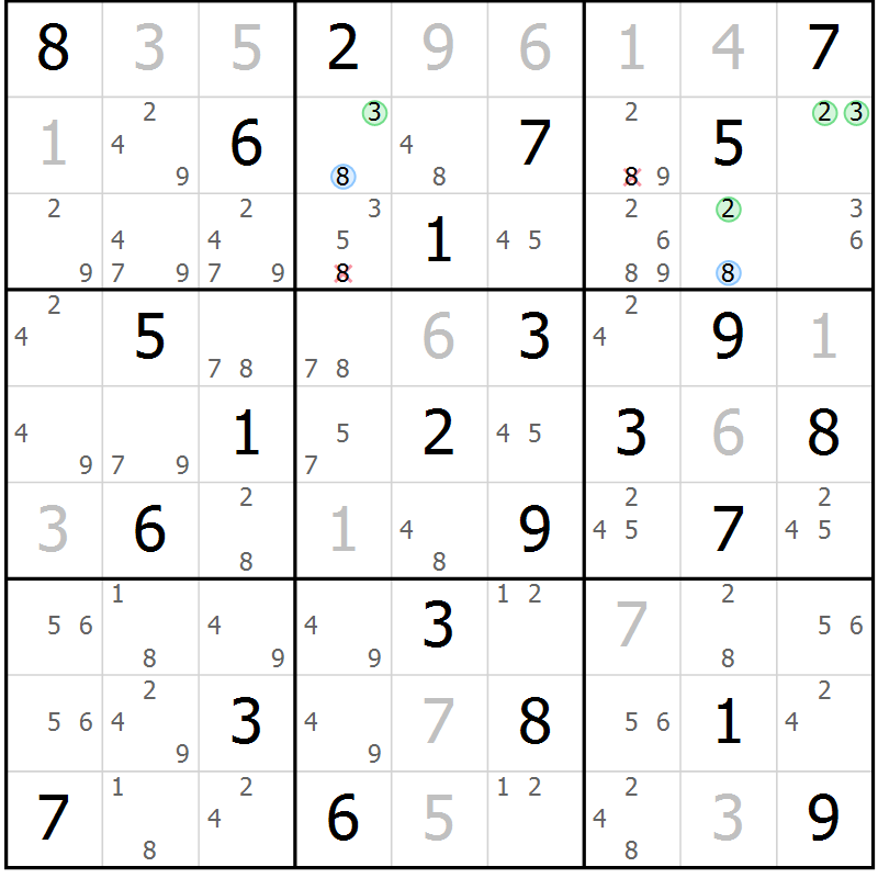 Position des candidats pour la solution de la Gr 55 page 58 du magazine de sudoku Suprême n° 030
