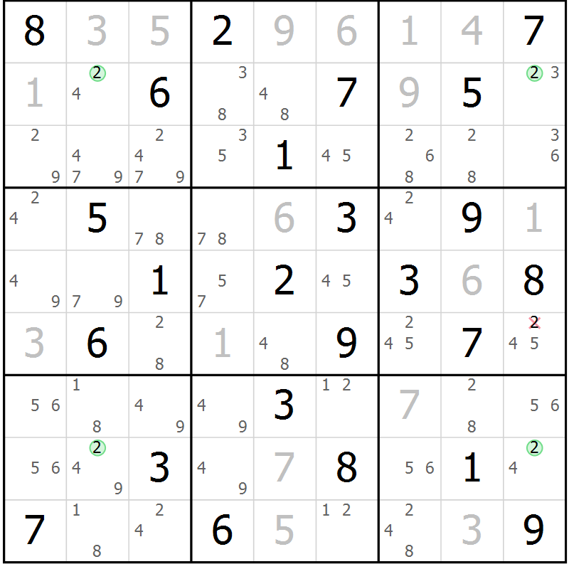 Position des candidats pour la solution de la Gr 55 page 58 du magazine de sudoku Suprême n° 030