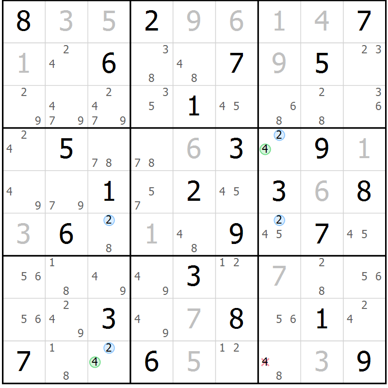Position des candidats pour la solution de la Gr 55 page 58 du magazine de sudoku Suprême n° 030