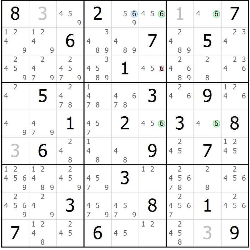 Position des candidats pour la solution de la Gr 55 page 58 du magazine de sudoku Suprême n° 030
