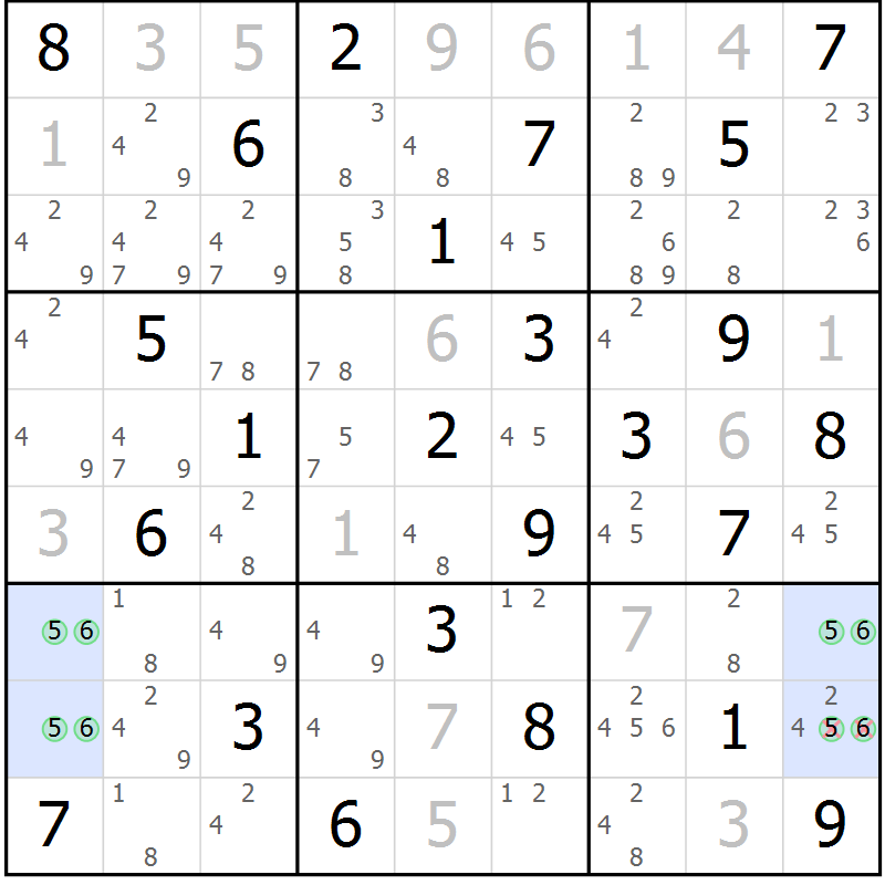 Position des candidats pour la solution de la Gr 55 page 58 du magazine de sudoku Suprême n° 030