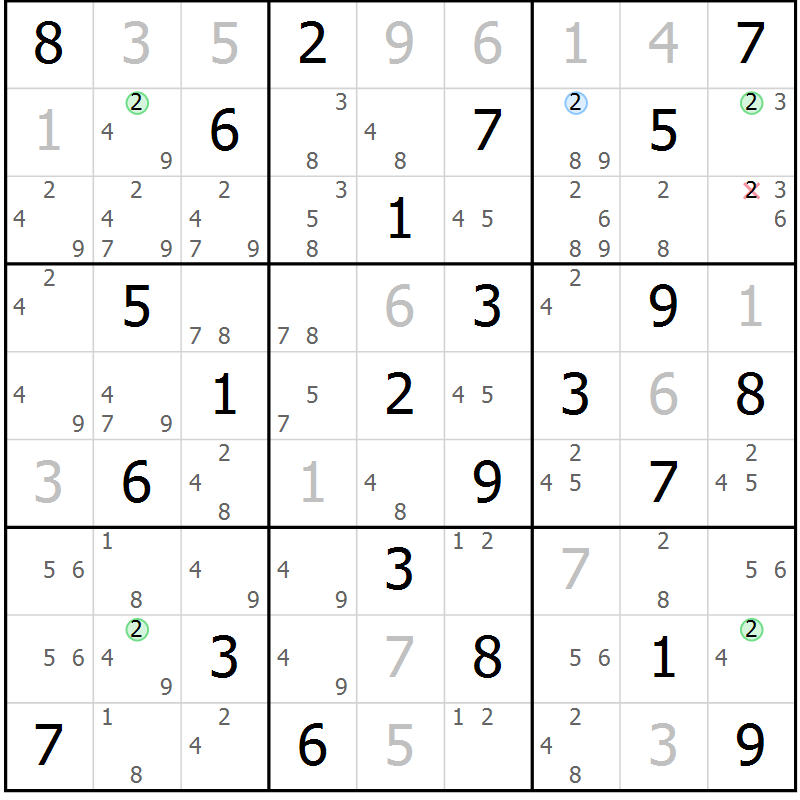 Position des candidats pour la solution de la Gr 55 page 58 du magazine de sudoku Suprême n° 030