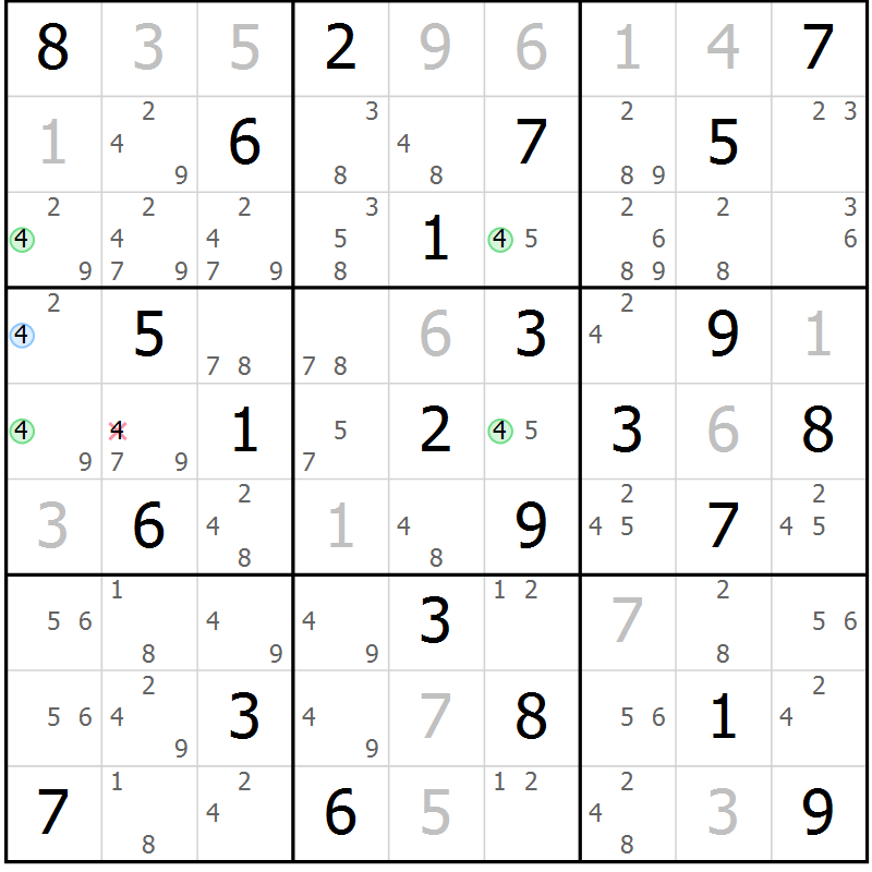 Position des candidats pour la solution de la Gr 55 page 58 du magazine de sudoku Suprême n° 030