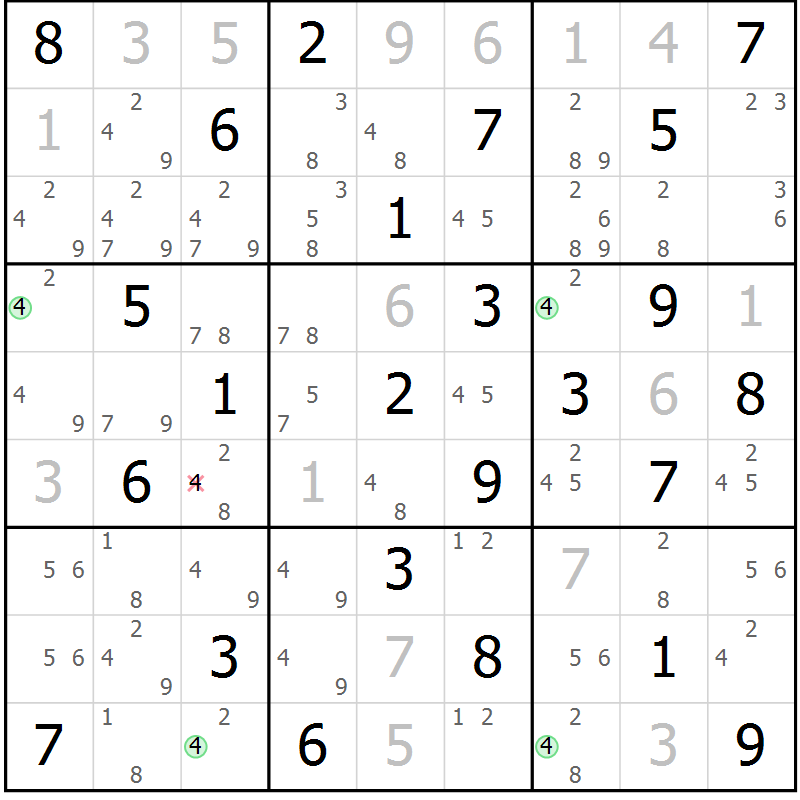 Position des candidats pour la solution de la Gr 55 page 58 du magazine de sudoku Suprême n° 030