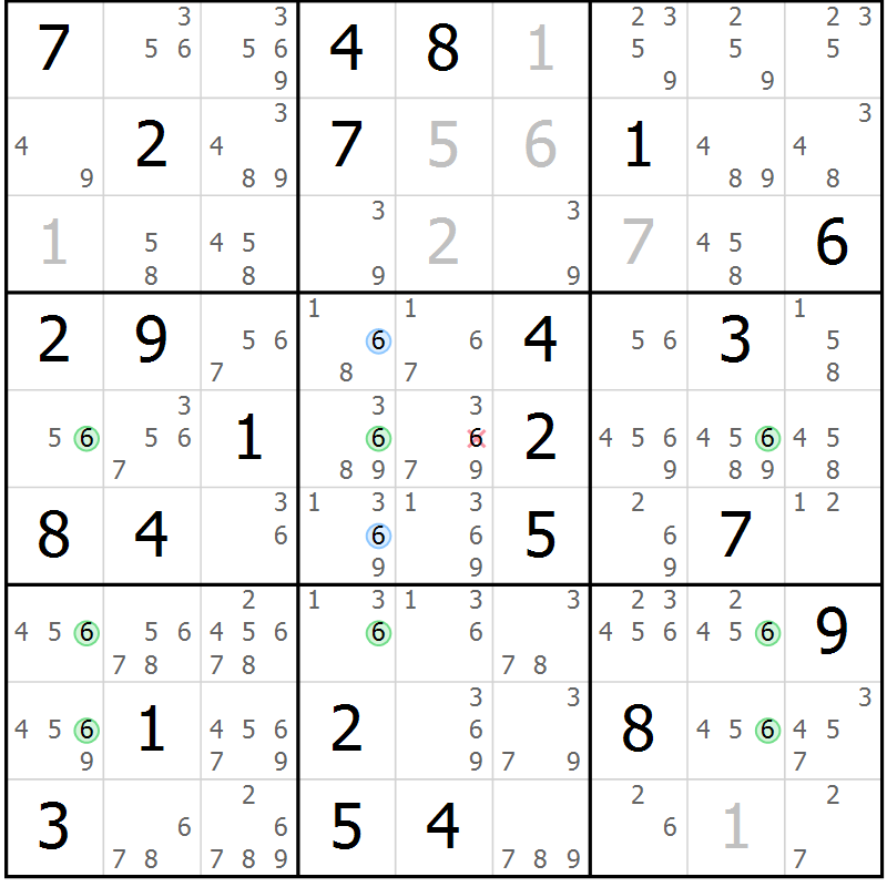 Position des candidats pour la solution de la Gr 56 page 59 du magazine de sudoku Suprême n° 030