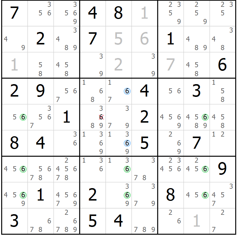 Position des candidats pour la solution de la Gr 56 page 59 du magazine de sudoku Suprême n° 030