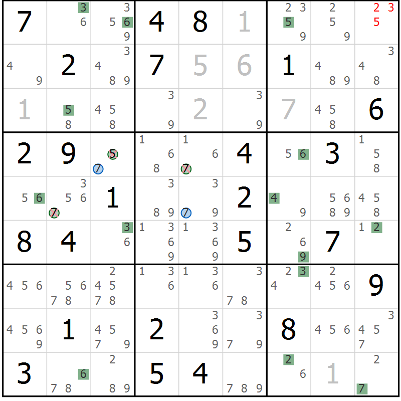 Position des candidats pour la solution de la Gr 56 page 59 du magazine de sudoku Suprême n° 030