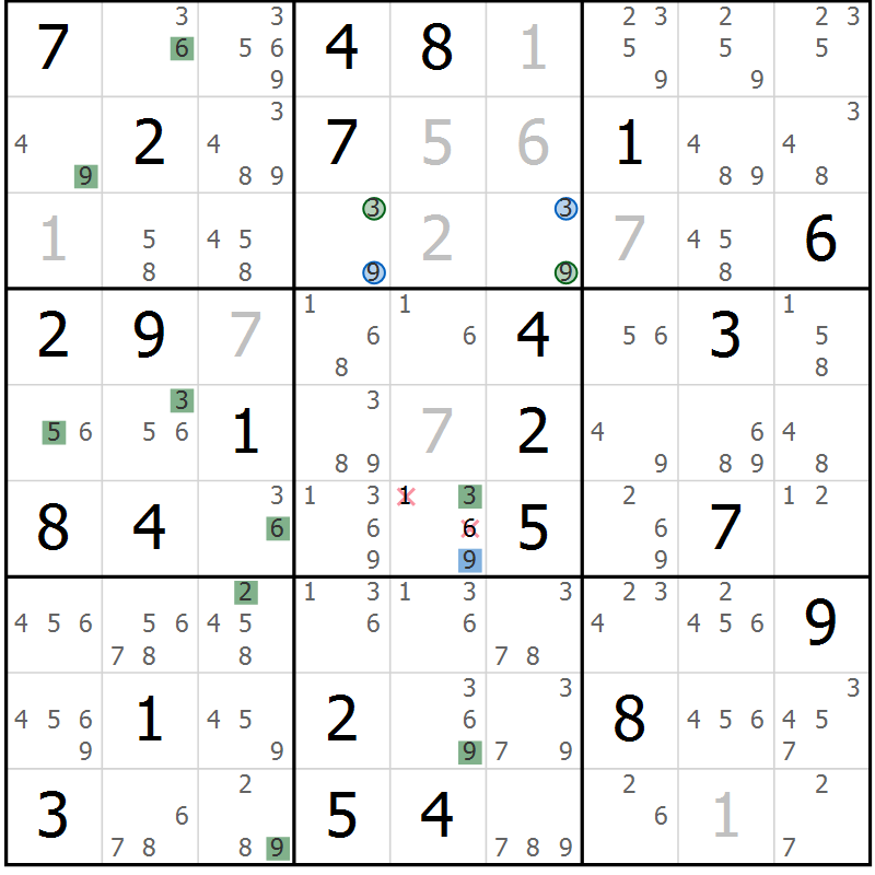 Position des candidats pour la solution de la Gr 56 page 59 du magazine de sudoku Suprême n° 030