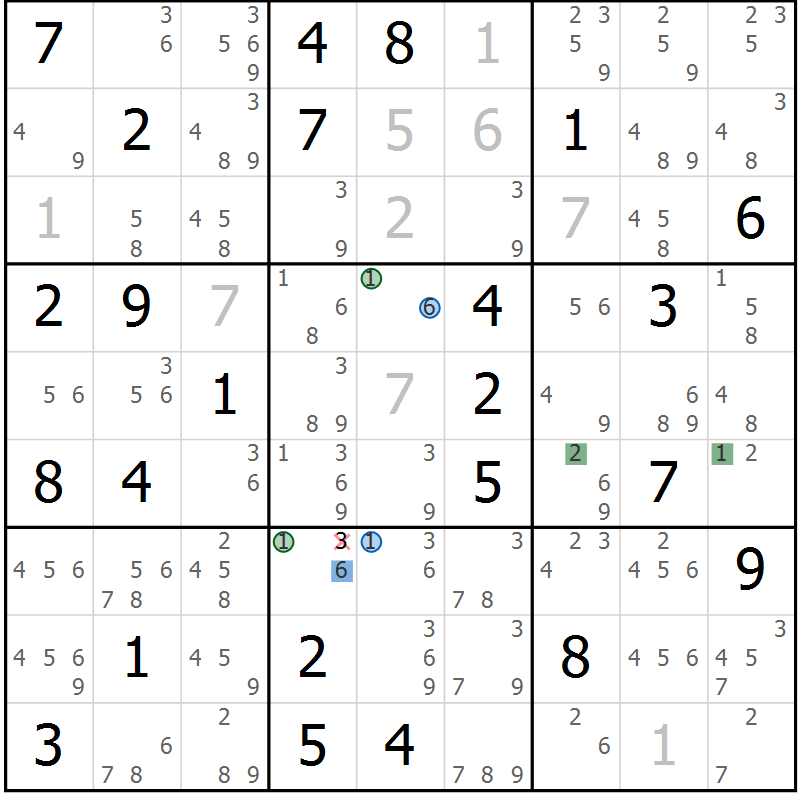 Position des candidats pour la solution de la Gr 56 page 59 du magazine de sudoku Suprême n° 030