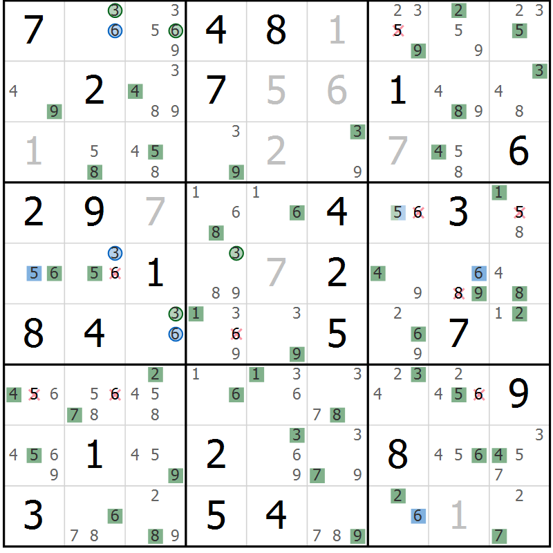 Position des candidats pour la solution de la Gr 56 page 59 du magazine de sudoku Suprême n° 030