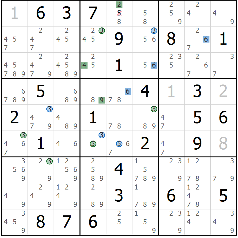 Position des candidats pour la solution de la Gr 57 page 60 du magazine de sudoku Suprême n° 030