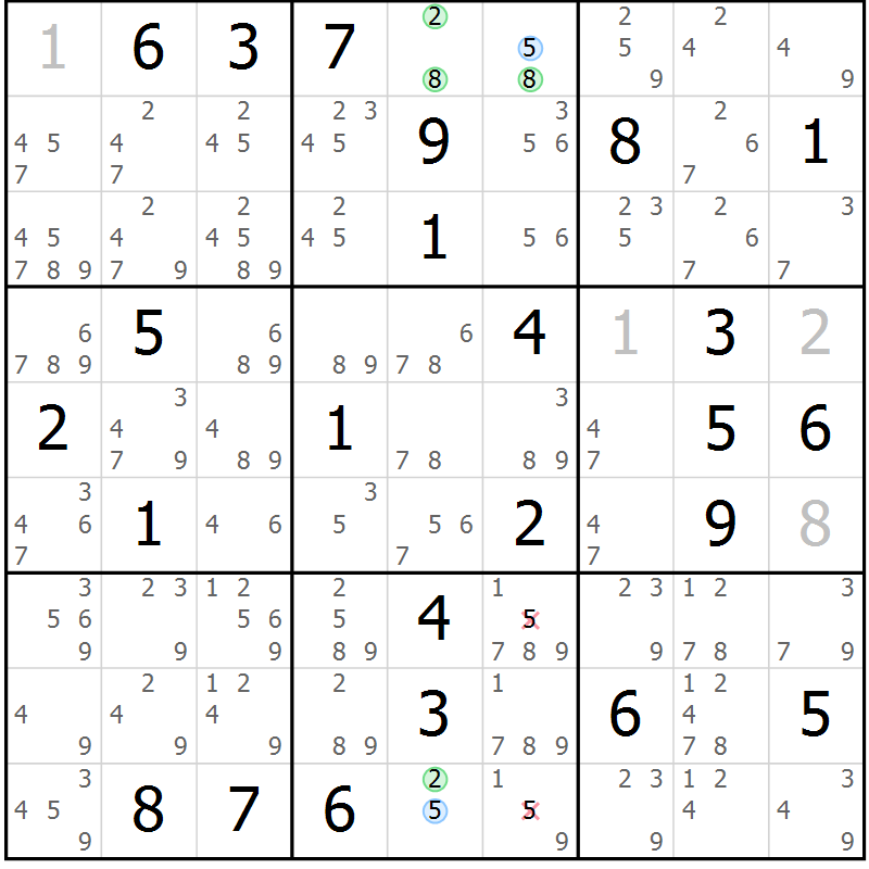 Position des candidats pour la solution de la Gr 57 page 60 du magazine de sudoku Suprême n° 030