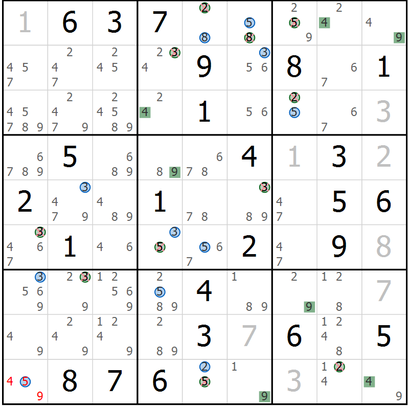 Position des candidats pour la solution de la Gr 57 page 60 du magazine de sudoku Suprême n° 030