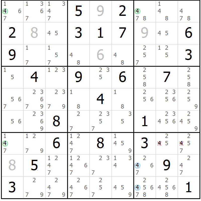 Position des candidats pour la solution de la Gr 58 page 61 du magazine de sudoku Suprême n° 030