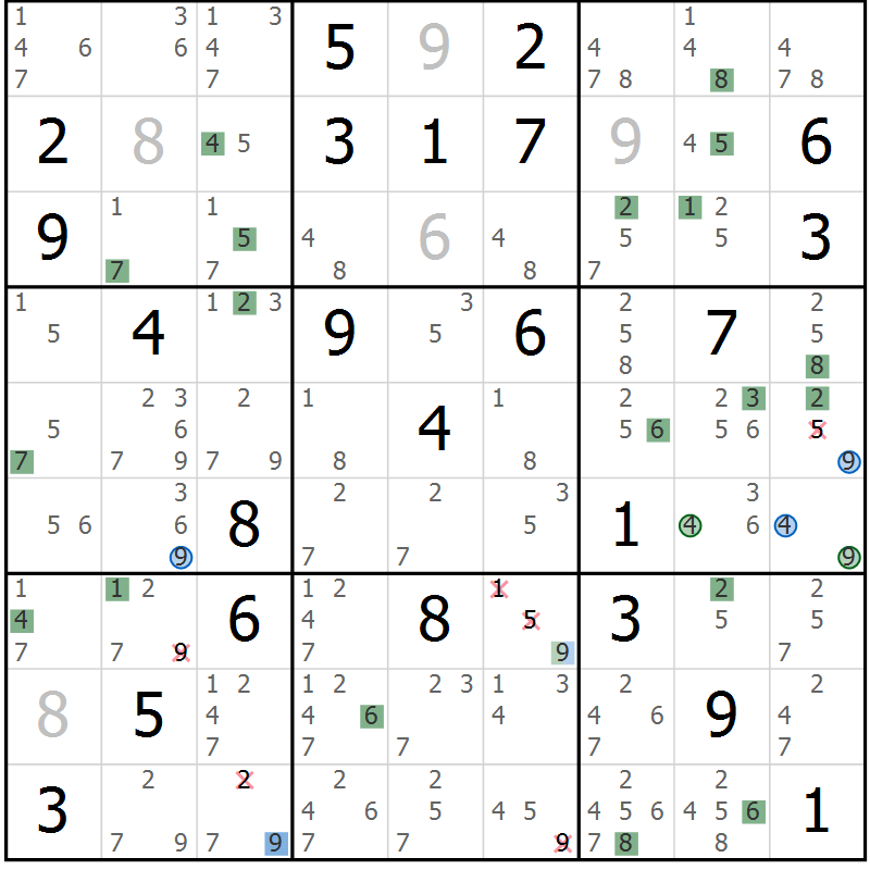Position des candidats pour la solution de la Gr 58 page 61 du magazine de sudoku Suprême n° 030