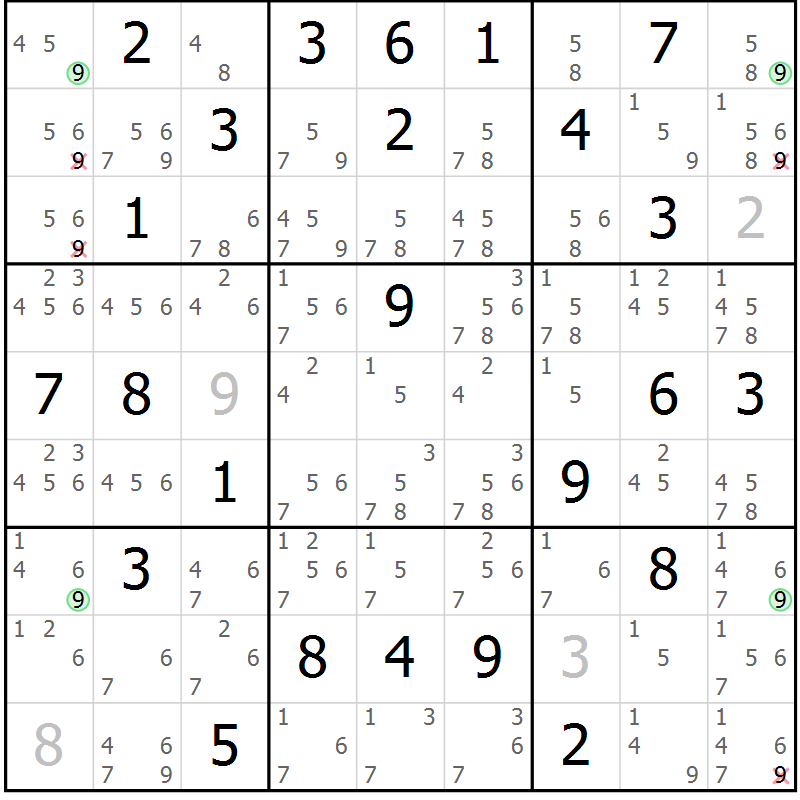 Position des candidats pour la solution de la Gr 59 page 62 du magazine de sudoku Suprême n° 030