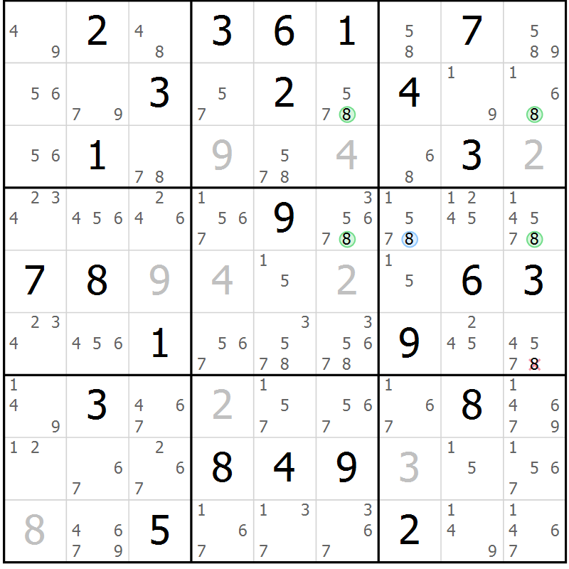 Position des candidats pour la solution de la Gr 59 page 62 du magazine de sudoku Suprême n° 030