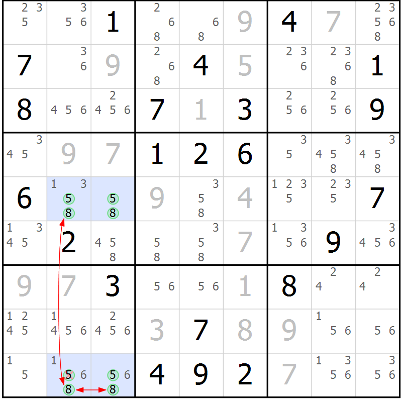 Position des candidats pour la solution de la Gr 6 page 9 du magazine de sudoku Suprême n° 030