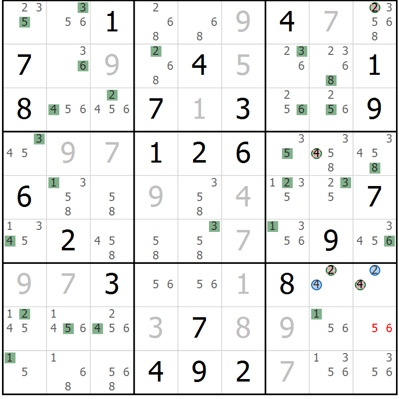 Position des candidats pour la solution de la Gr 6 page 9 du magazine de sudoku Suprême n° 030