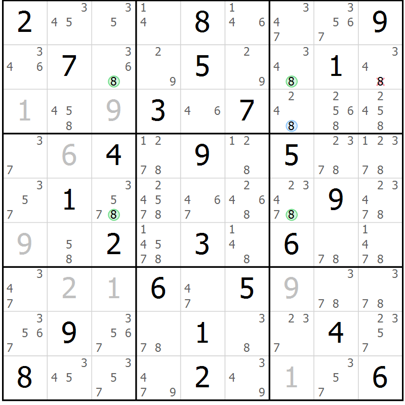 Position des candidats pour la solution de la Gr 61 page 64 du magazine de sudoku Suprême n° 030