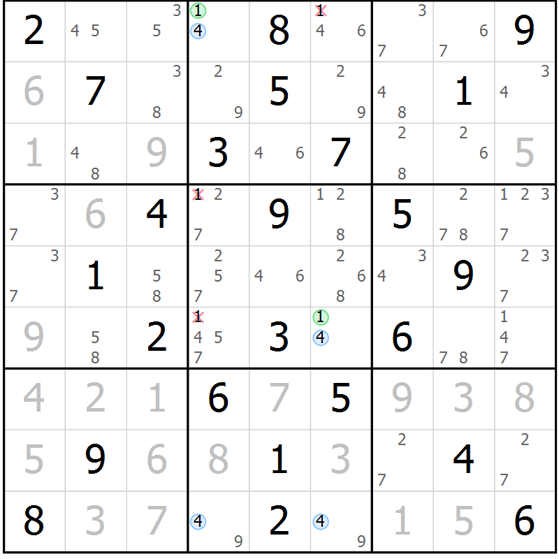 Position des candidats pour la solution de la Gr 61 page 64 du magazine de sudoku Suprême n° 030