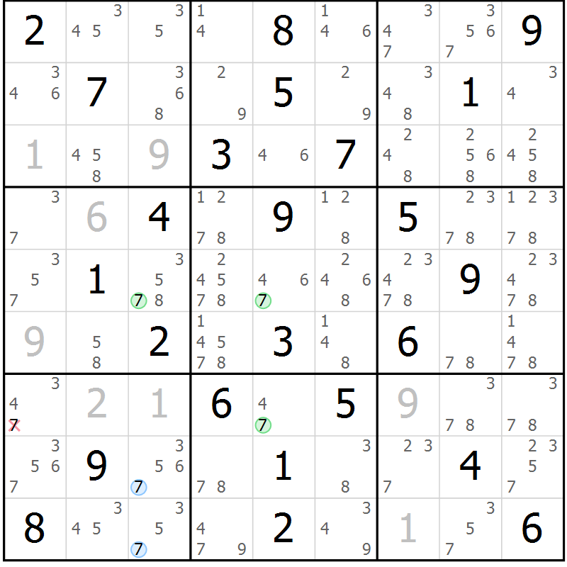Position des candidats pour la solution de la Gr 61 page 64 du magazine de sudoku Suprême n° 030