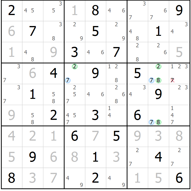 Position des candidats pour la solution de la Gr 61 page 64 du magazine de sudoku Suprême n° 030