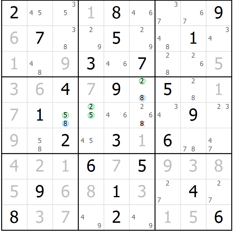 Position des candidats pour la solution de la Gr 61 page 64 du magazine de sudoku Suprême n° 030