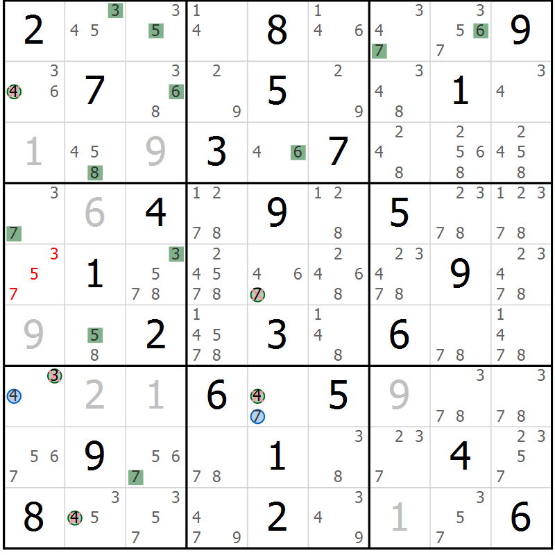 Position des candidats pour la solution de la Gr 61 page 64 du magazine de sudoku Suprême n° 030