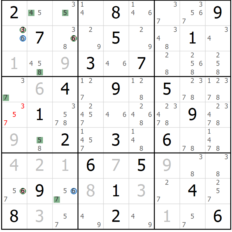 Position des candidats pour la solution de la Gr 61 page 64 du magazine de sudoku Suprême n° 030