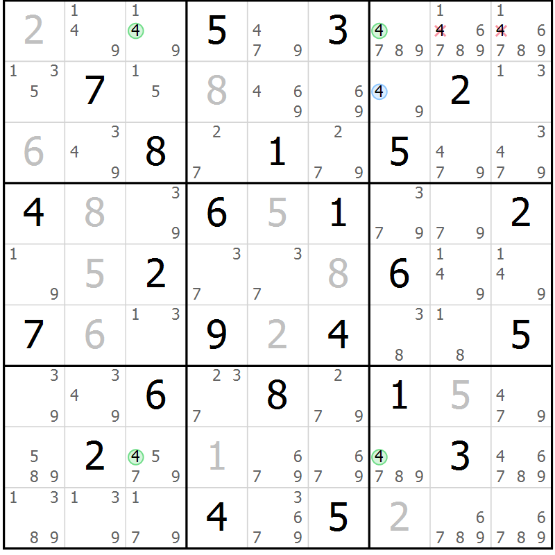 Position des candidats pour la solution de la Gr 62 page 65 du magazine de sudoku Suprême n° 030