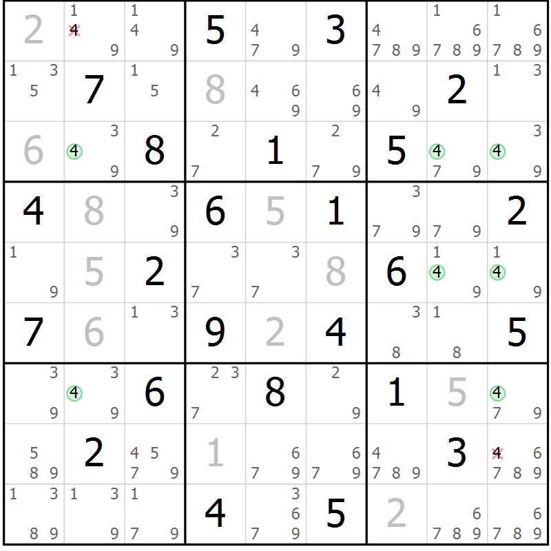 Position des candidats pour la solution de la Gr 62 page 65 du magazine de sudoku Suprême n° 030