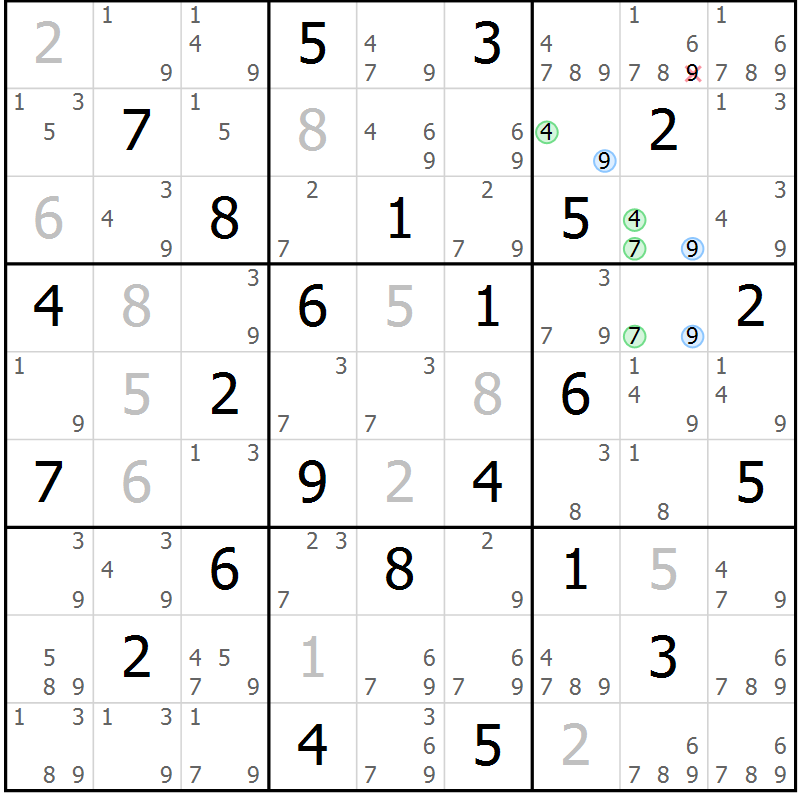 Position des candidats pour la solution de la Gr 62 page 65 du magazine de sudoku Suprême n° 030