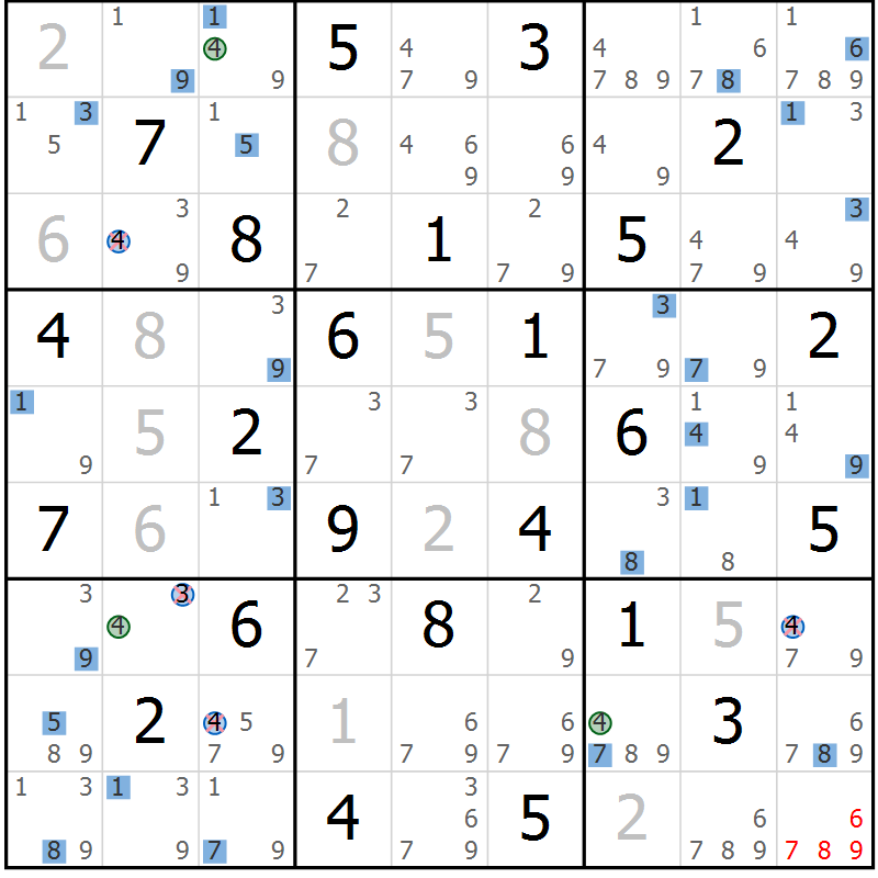 Position des candidats pour la solution de la Gr 62 page 65 du magazine de sudoku Suprême n° 030