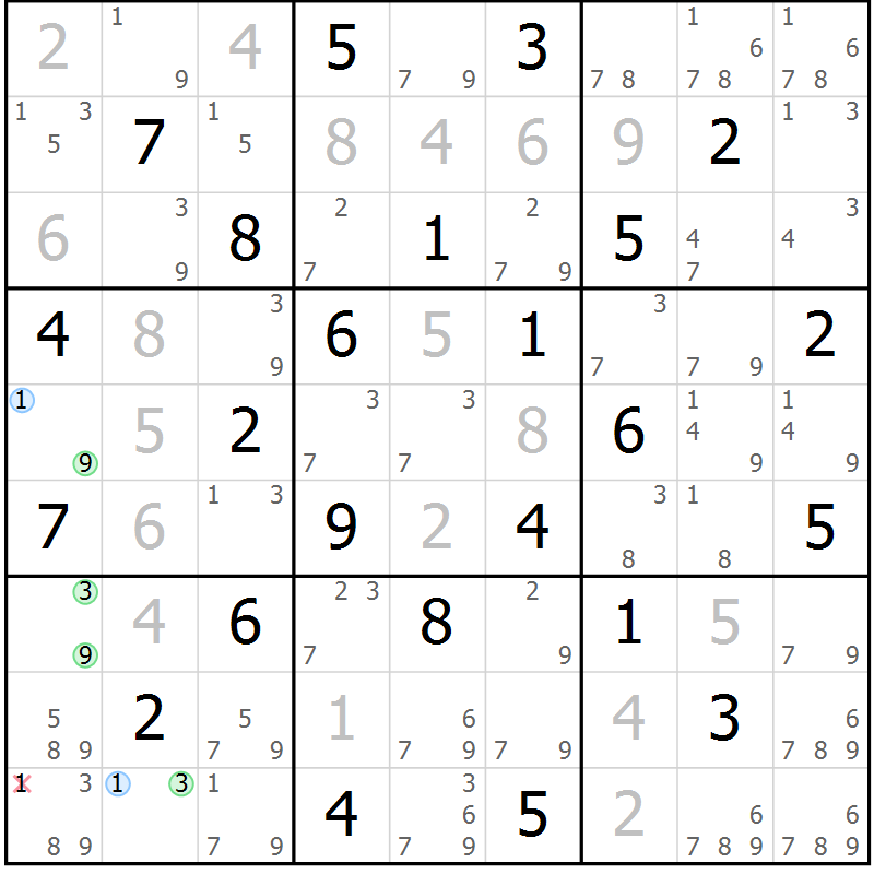 Position des candidats pour la solution de la Gr 62 page 65 du magazine de sudoku Suprême n° 030