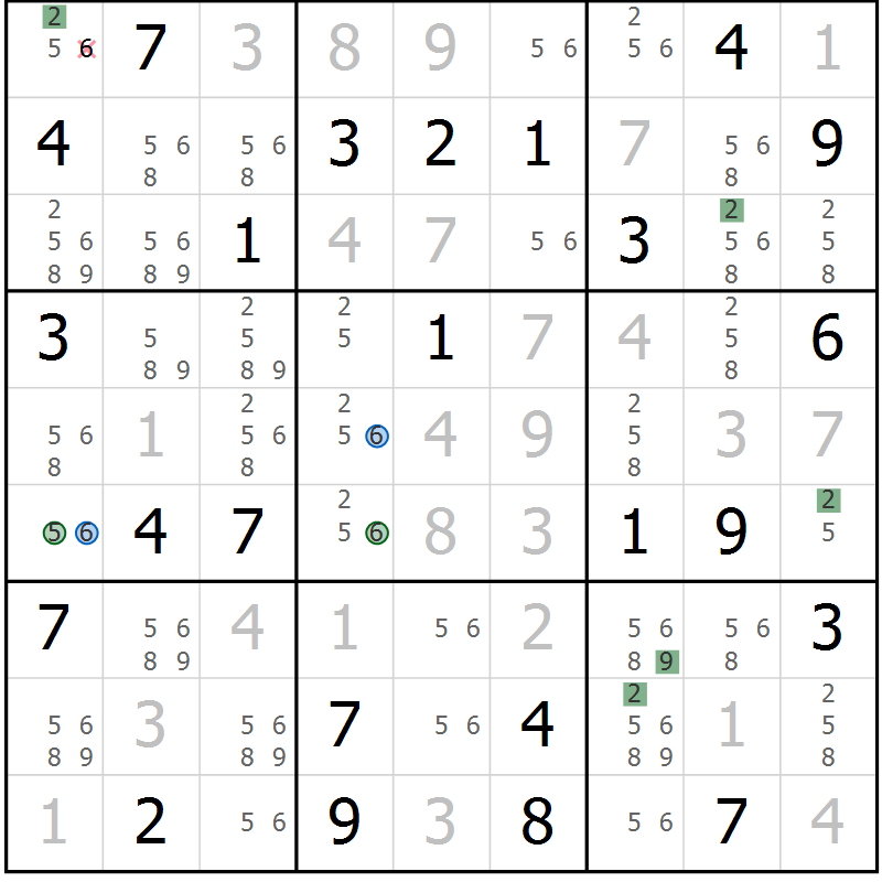Position des candidats pour la solution de la Gr 63 page 66 du magazine de sudoku Suprême n° 030