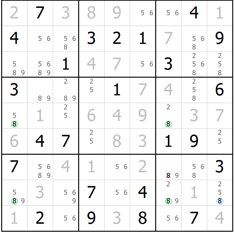 Position des candidats pour la solution de la Gr 63 page 66 du magazine de sudoku Suprême n° 030