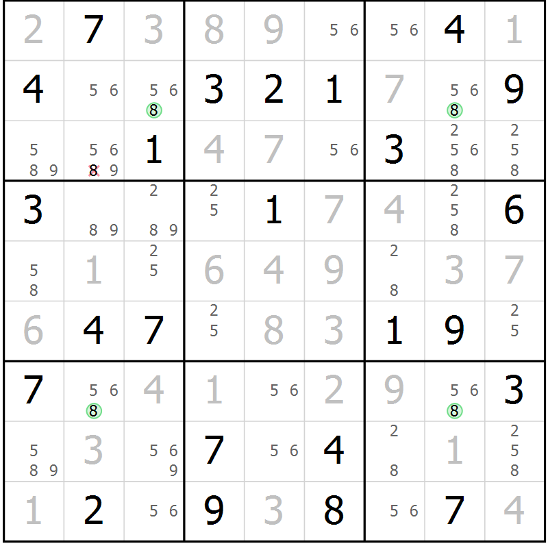 Position des candidats pour la solution de la Gr 63 page 66 du magazine de sudoku Suprême n° 030