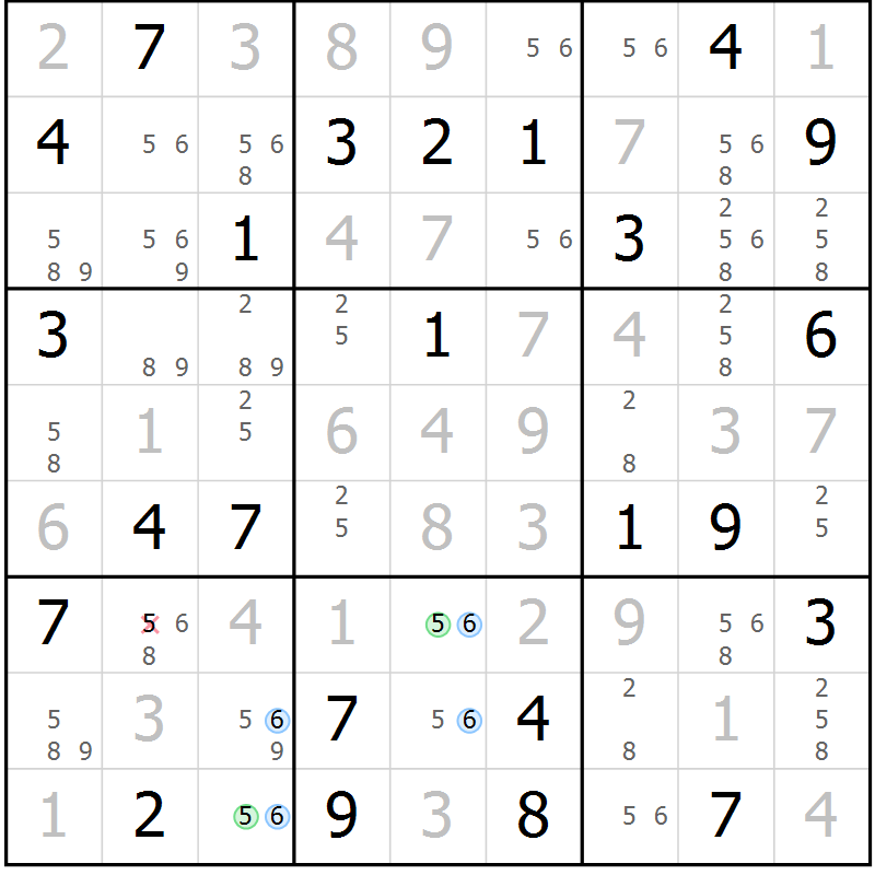 Position des candidats pour la solution de la Gr 63 page 66 du magazine de sudoku Suprême n° 030