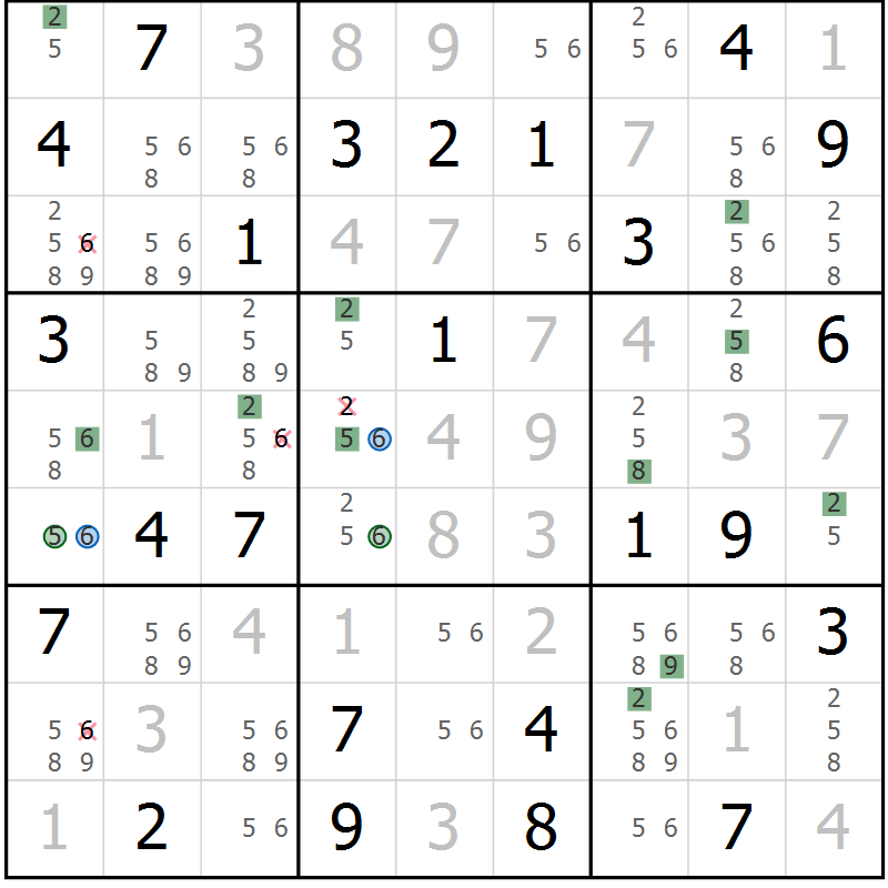 Position des candidats pour la solution de la Gr 63 page 66 du magazine de sudoku Suprême n° 030