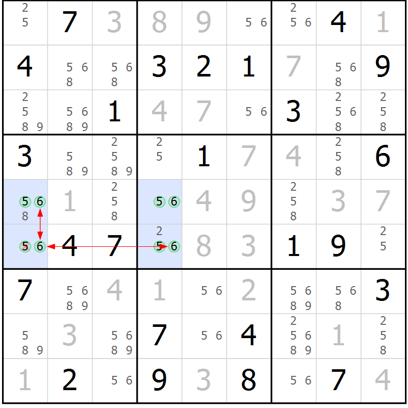 Position des candidats pour la solution de la Gr 63 page 66 du magazine de sudoku Suprême n° 030