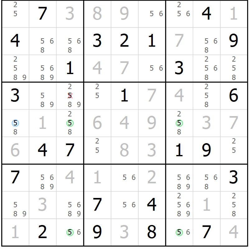 Position des candidats pour la solution de la Gr 63 page 66 du magazine de sudoku Suprême n° 030